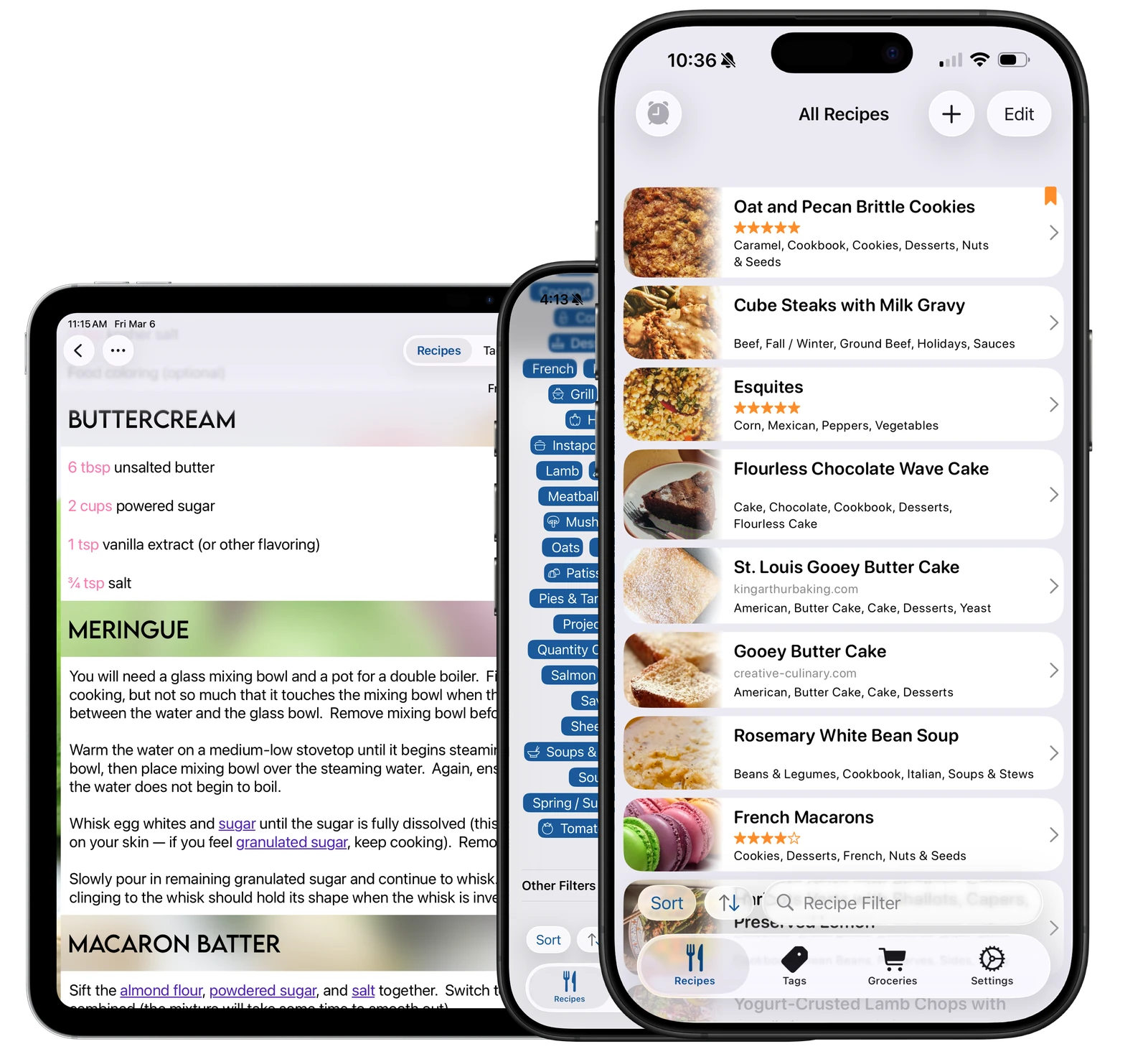 Cookery running on iPhone and iPad with organized recipes and linked instructions