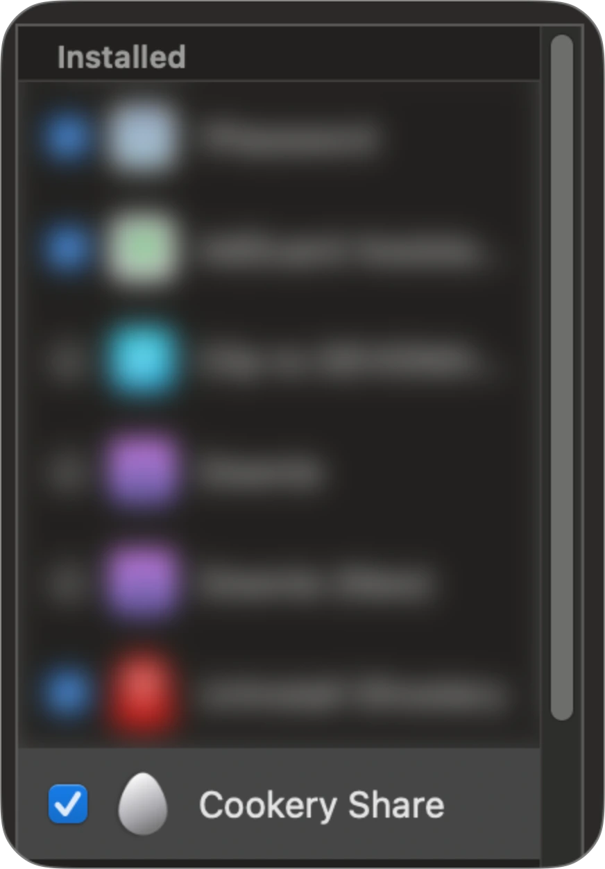 Cookery in Safari's Extensions settings